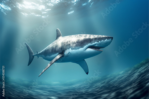 Great White Shark Swimming in the Ocean  Digital Illustration  Concept Art