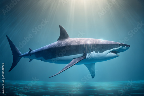 Great White Shark Swimming in the Ocean  Digital Illustration  Concept Art