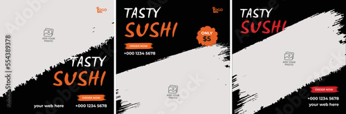 Sushi social media post template tasty food square social banner design