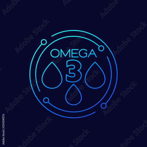 omega 3 icon with oil drops, linear design