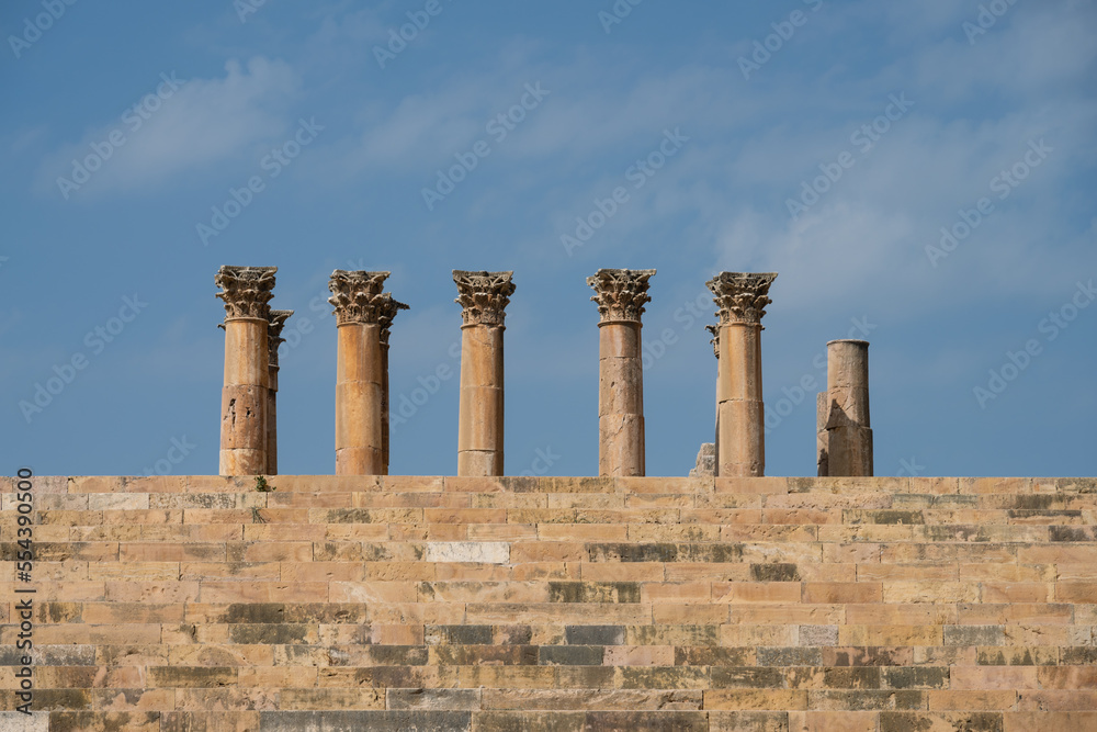 Columns of the Roman Temple of Artemis and Stairs in Gerasa or Jeraash, Jordan