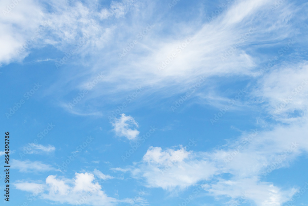 Abstract Blue sky background white clouds are streaked across the sky. Sky blue and white big fluffy like a fluffy clouds beautiful with bright sunlight nature background panorama.