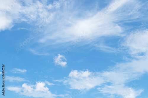 Abstract Blue sky background white clouds are streaked across the sky. Sky blue and white big fluffy like a fluffy clouds beautiful with bright sunlight nature background panorama.