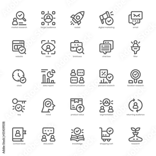 Market Research icon pack for your website, mobile, presentation, and logo design. Market Research icon outline design. Vector graphics illustration and editable stroke.
