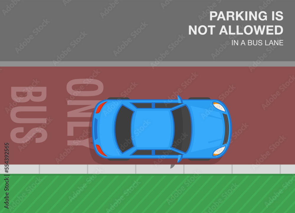 Outdoor parking rules and tips. Top view of an incorrect parked car