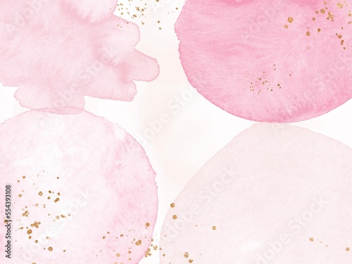 Watercolor valentines background with gold glitter 