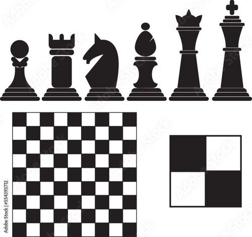chess game icon set, black and white chessboard pieces pawns, rooks, horses, elephants, ministers and kings