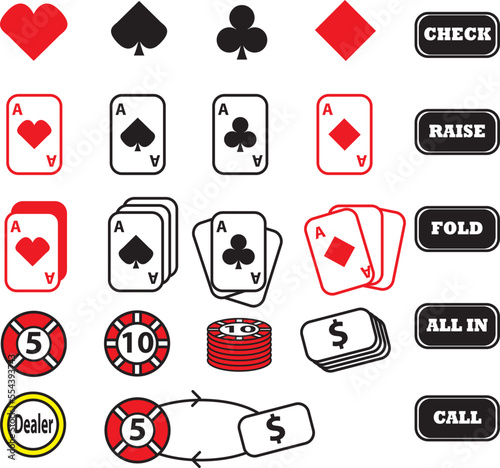 playing card game icon set, poker, heart, spade, diamond, club