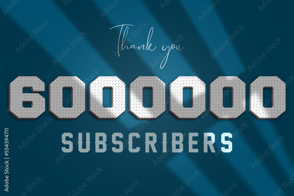 6000000 subscribers celebration greeting banner with 3D Paper Design
