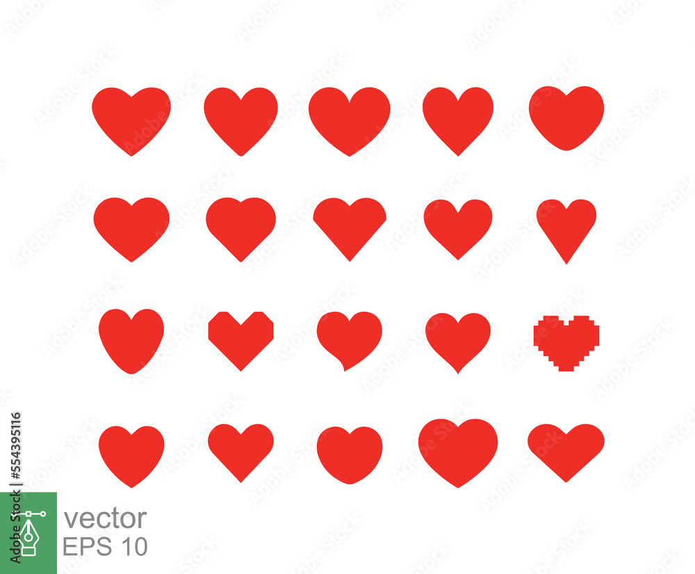 Red heart icon set. Romantic wedding decoration element, can be used for health themes. Simple flat style. Vector illustration design isolated on white background. EPS 10. Red heart icon set. Romantic wedding decoration element, can be used for health themes. Simple flat style. Vector illustration design isolated on white background. EPS 10.