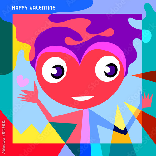 Happy valentine greeting card with colorful cute love cartoon design and background
