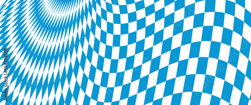 Distortion effects on the checkered pattern. Pattern with blue and white rhombus. Blue and white checkered illustration. Vector abstract background. 