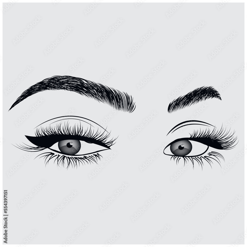 Fashion illustration of the eye with long full lashes Fashion illustration of the eye with long full lashes