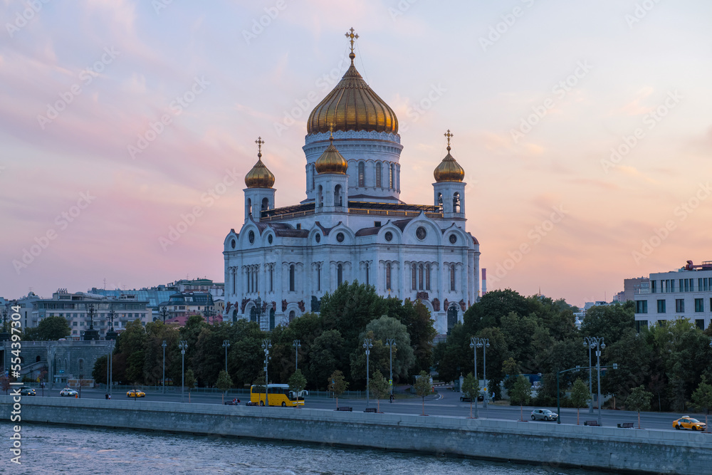 View of the Cathedral of Christ the Savior on an August evening. Moscow