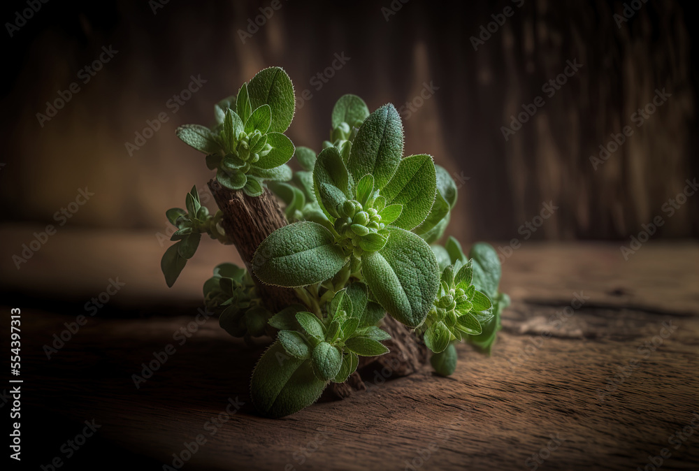 Selective focus of fresh green oregano, also known as origanum vulgare