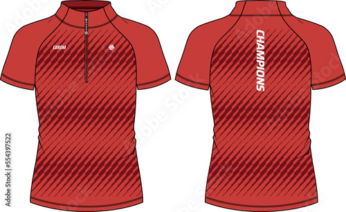 Performance polo Compression Cycling jersey top t shirt flat sketch design illustration, Tight fit top design vector template, Active wear compression biker top concept with front and back view