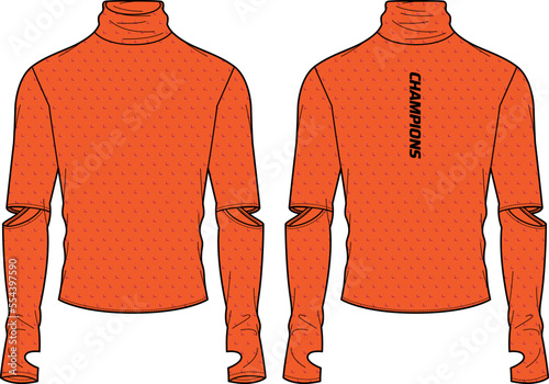 Long sleeve Compression running base layer top t shirt with detachable sleeve flat sketch design illustration, Tight fit Active wear compression top concept with front and back view