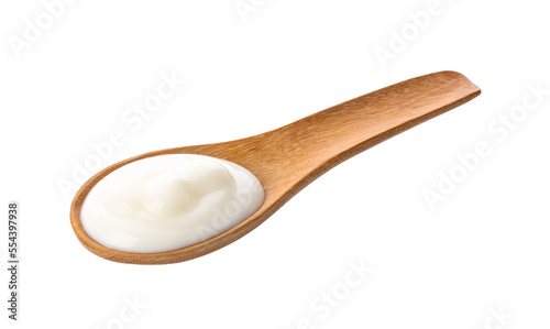yogurt in wood spoon isolated on transparent png