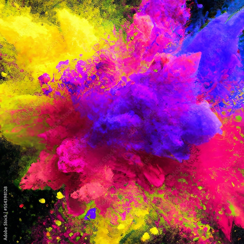 Colored powder explosion on black background. Generative AI