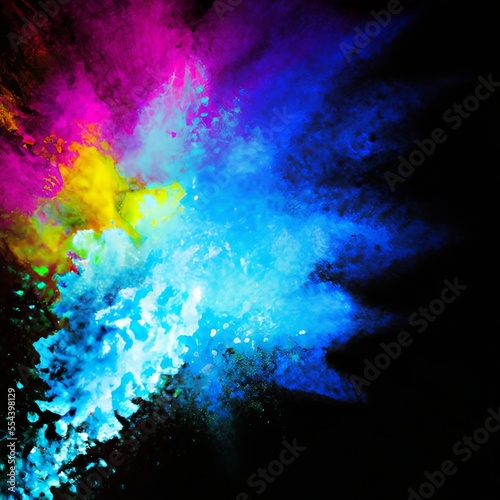 Colored powder explosion on black background. Generative AI