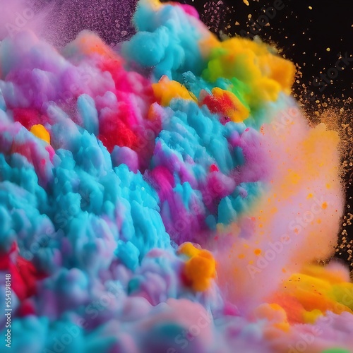 Colored powder explosion on black background. Generative AI