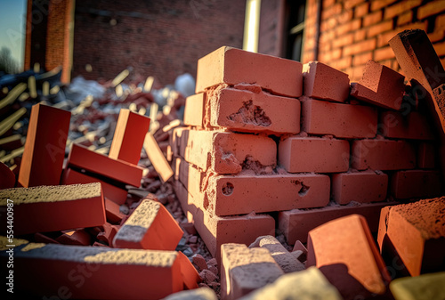 at the building site, red keramoblock hollow bricks Close up of the red brick used in the construction of the building's walls and partitions. Generative AI