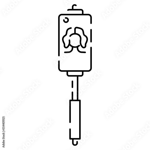 Selfie vector line icon. Take a selfie photo. cell phone front camera and selfie stick