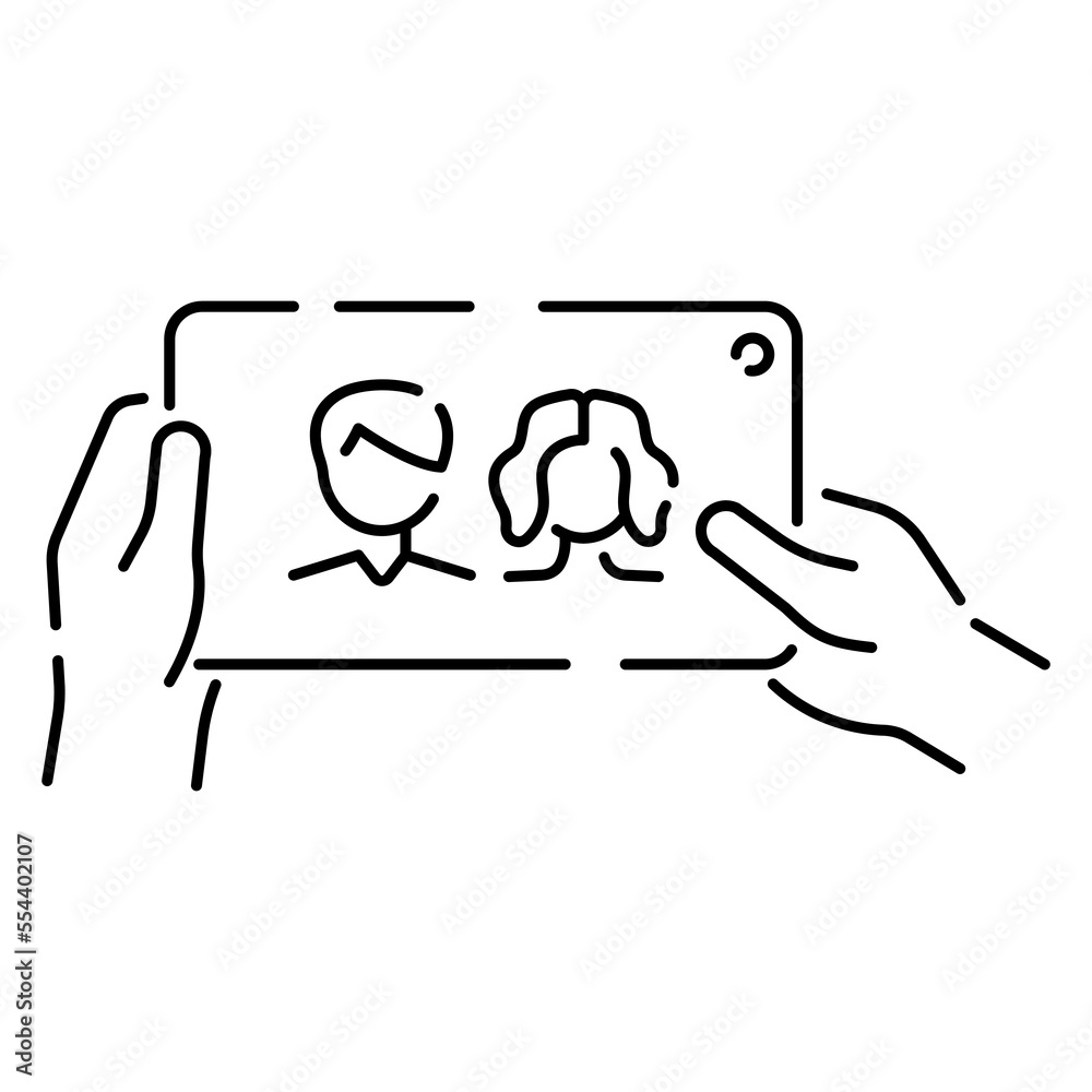 Selfie vector line icon. Take a selfie photo. cell phone front camera and selfie stick. Smartphone device symbol illustration Selfie vector line icon. Take a selfie photo. cell phone front camera and selfie stick. Smartphone device symbol illustration