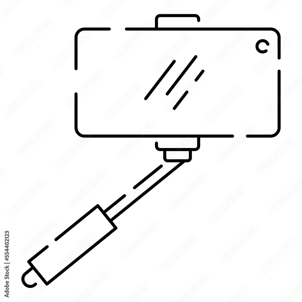 Selfie vector line icon. Take a selfie photo. cell phone front camera and selfie stick. Smartphone device symbol illustration Selfie vector line icon. Take a selfie photo. cell phone front camera and selfie stick. Smartphone device symbol illustration