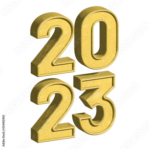 2023 New Year 3d golden numbers - transparent background PNG