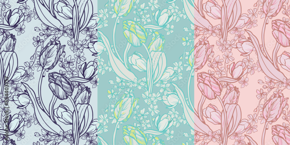 Seamless pattern, Tulip with tiny floral for textile, paper, wrapping, backdrop.  