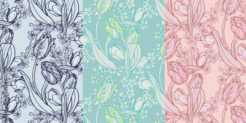 Seamless pattern, Tulip with tiny floral for textile, paper, wrapping, backdrop. 