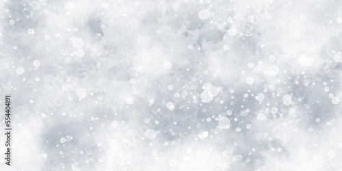 flakes falling randomly on clouds, beautiful white watercolor background with glitter particles, white bokeh background for wallpaper, invitation, cover and design.  © DAIYAN MD TALHA