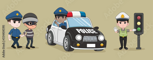 design of various police in action character can use for sticker, illustration on books