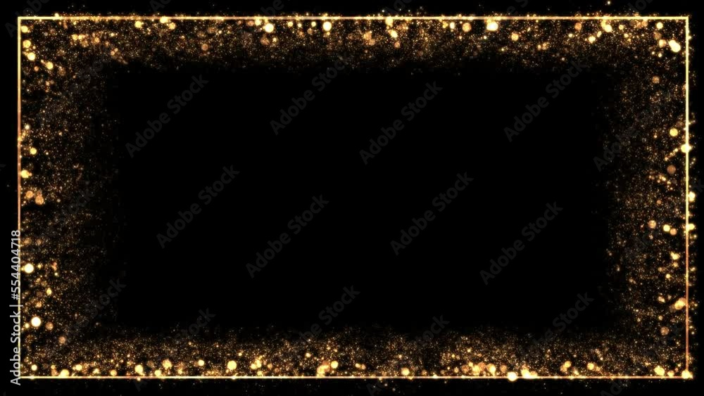 particles loop frame Transparent Video. Gold frame, glittering rectangle animated on Transparent background. Seamless loop