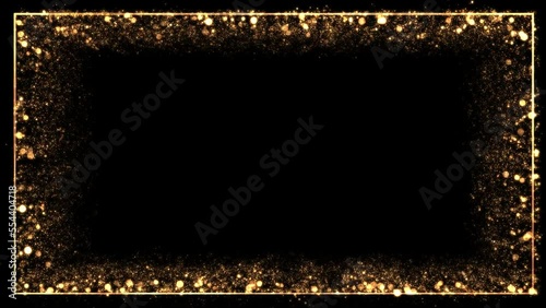 particles loop frame Transparent Video. Gold frame, glittering rectangle animated on Transparent background. Seamless loop