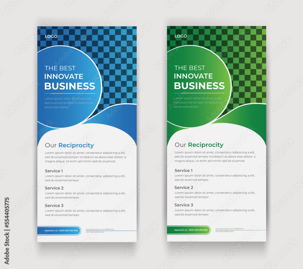 Creative business agency stands roll up banner design template, abstract background, pull up design with Two colors.