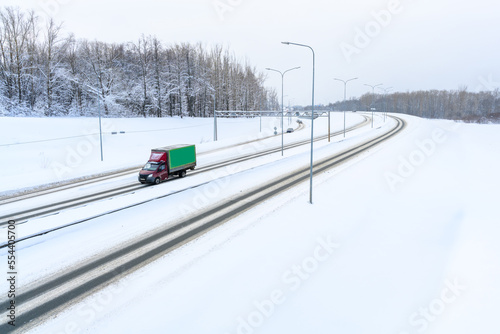 A semi-trailer truck, semitruck, tractor unit and semi-trailer to carry freight.