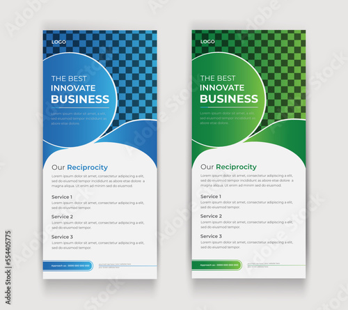Creative business agency stands roll up banner design template, abstract background, pull up design with Two colors.