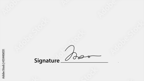 Signature on document video animation. Isolated on white background.