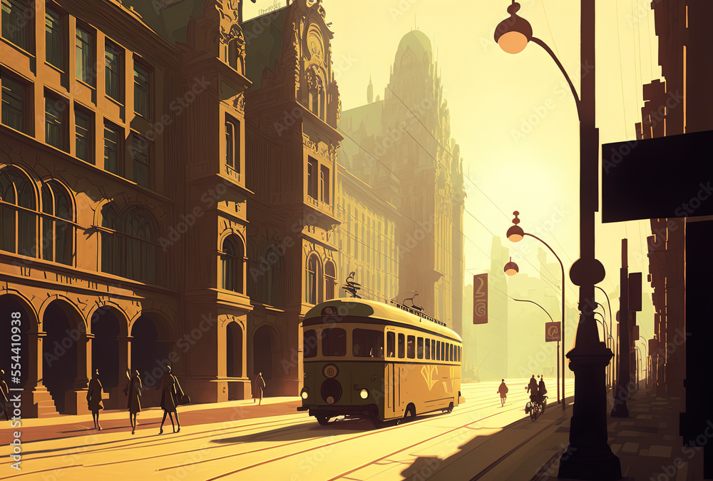 Obraz premium city's early sunshine, a retro styled method. Generative AI