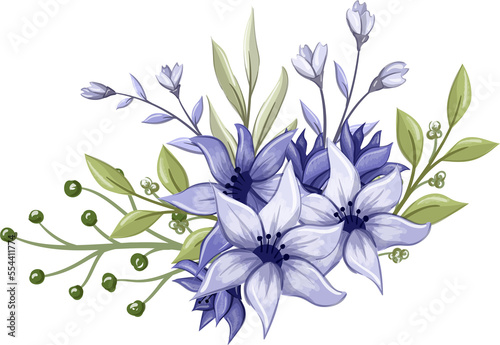 Fototapeta Naklejka Na Ścianę i Meble -  Purple Floral Bouquet With Watercolor
