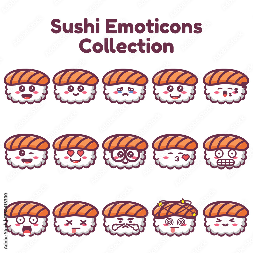 Cute Emoticons Collection Of Sushi