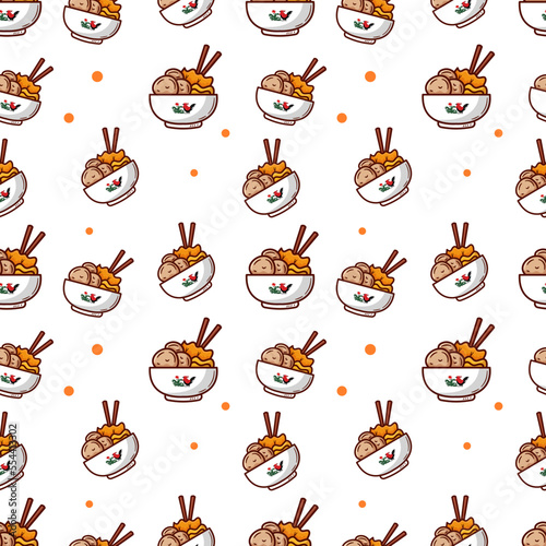 Seamless Pattern Of Bakso indonesian Food Hand Drawn Style