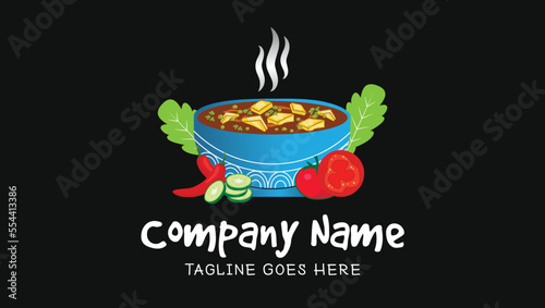 Aloo Mattar with Paratha and Lassi in Bowl Traditional Asian Food Logo Vector Illustration