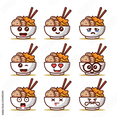 Cute Bakso indonesian Food Illustration Emoticons Collection