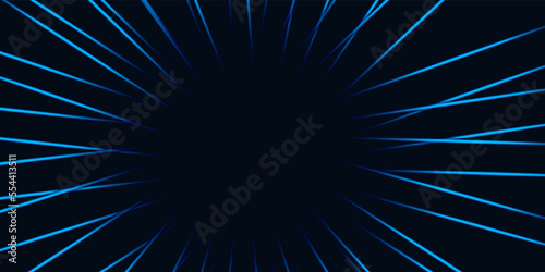 Abstract black background with blue neon lights and empty frame.