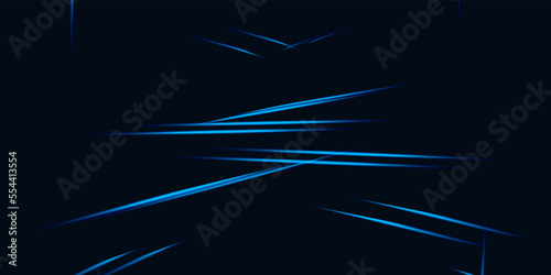 Abstract black background with blue neon lights and empty frame.