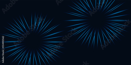 Abstract black background with blue neon lights and empty frame.