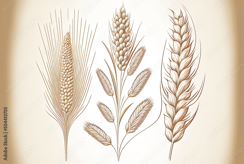 Barley or wheat outlines. grain of wheat. Image in format. Generative AI Barley or wheat outlines. grain of wheat. Image in format. Generative AI